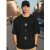 Biçomi Erkek Baskılı Oversize T-shirt - Siyah