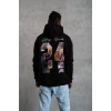 Biçomi Erkek Baskılı Oversize Üç İplik Kapüşonlu Sweatshirt - Siyah