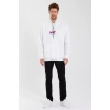 Biçomi Erkek Baskılı Üç İplik Kapüşonlu Oversize Sweatshirt - Beyaz
