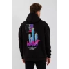 Biçomi Erkek Baskılı Üç İplik Kapüşonlu Oversize Sweatshirt - Siyah