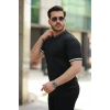 Biçomi Erkek Bisiklet Yaka çizgi Desenli Ribanalı Kısa Kollu Tshirt