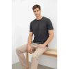 Biçomi Erkek Bisiklet Yaka Tişört Regular Kalıp Basic Pamuklu Günlük Kullanım T-shirt - Füme