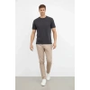 Biçomi Erkek Bisiklet Yaka Tişört Regular Kalıp Basic Pamuklu Günlük Kullanım T-shirt - Füme