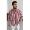 Biçomi Erkek Dikey Çizgili Yarım Oversize Gömlek