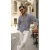 Biçomi Erkek Dikey Çizgili Yarım Oversize Gömlek