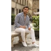 Biçomi Erkek Dikey Çizgili Yarım Oversize Gömlek