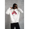 Biçomi Erkek Eldiven Baskılı Kapüşonlu Sweat - Beyaz