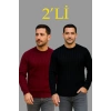 Biçomi Erkek Fitilli Triko Kazak 2’li Set – Siyah - Bordo, Kalın Dokuma Pamuklu Regular Fit Bisiklet Yaka Uzun Kollu Rahat Kışlık Kazak Kombini