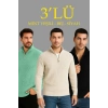 Biçomi Erkek Fitilli Triko Kazak 3’lü Set – Mint Yeşili, Siyah, Bej Kalın Dokuma Pamuklu Regular Fit V Yaka Fermuarlı Uzun Kollu Rahat Kışlık Kazak Kombini