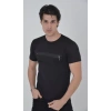 Biçomi Erkek Göğüste Fermuar Aksesuarlı Dar Kalıp T-Shirt - Siyah