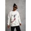 Biçomi Erkek Güvercin Baskılı Sweatshirt - Beyaz