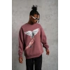 Biçomi Erkek Güvercin Baskılı Sweatshirt - Gül Kurusu