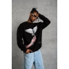 Biçomi Erkek Güvercin Baskılı Sweatshirt - Siyah
