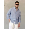 Biçomi Erkek İnce Çizgili Gofre Kumaş Rahat Kalıp Gömlek