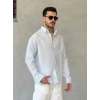 Biçomi Erkek İnce Çizgili Gofre Kumaş Rahat Kalıp Gömlek