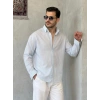 Biçomi Erkek İnce Çizgili Gofre Kumaş Rahat Kalıp Gömlek