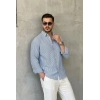 Biçomi Erkek İnce Çizgili Gofre Kumaş Rahat Kalıp Gömlek