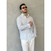 Biçomi Erkek İnce Çizgili Gofre Kumaş Rahat Kalıp Gömlek