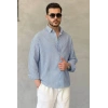 Biçomi Erkek İnce Çizgili Gofre Kumaş Rahat Kalıp Gömlek