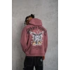 Biçomi Erkek Kordon İpli Baskılı Kapüşonlu Sweatshirt - Gül Kurusu