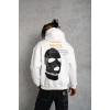 Biçomi Erkek Kordonlu Maske Baskılı Kapüşonlu Sweat - Beyaz