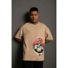 Biçomi Erkek Mario Baskılı Oversize T-Shirt - Bej