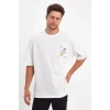 Biçomi Erkek Melek Baskılı Oversize T-shirt - Beyaz