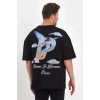 Biçomi Erkek Melek Baskılı Oversize T-shirt - Siyah