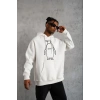 Biçomi Erkek Nihilist Penguen Özel Tasarım Oversize Kapüşonlu Sweatshirt - Beyaz