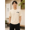 Biçomi Erkek Ön Ve Arka Tokyo Kuş Çiçek Baskılı Oversize T-Shirt - Ekru