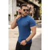 Biçomi Erkek Örgü Desen Bisiklet Yaka Triko Tişört - %100 Pamuk Akrilik