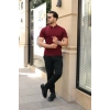 Biçomi Erkek Örgü Desen Yakalı Kısa Kollu Triko Tişört