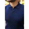 Biçomi Erkek Örgü Desen Yakalı Kısa Kollu Triko Tişört