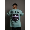 Biçomi Erkek Oversize Baskılı Tişört – Golf GTI Retro Araba Desenli, Ön - Arka Dijital Baskı, Sokak Modası Stil - Mint Yeşili