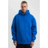 Biçomi Erkek Saks Mavi Double Oversize 3 İplik Pamuklu Kapüşonlu Kanguru Cepli Sweatshirt Hoodie - Saks Mavi