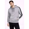 Biçomi Erkek Şeritli Kapüşonlu Sweatshirt Oversize 3 Iplik Pamuklu - Gri