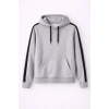 Biçomi Erkek Şeritli Kapüşonlu Sweatshirt Oversize 3 Iplik Pamuklu - Gri