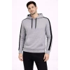 Biçomi Erkek Şeritli Kapüşonlu Sweatshirt Oversize 3 Iplik Pamuklu - Gri