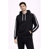 Biçomi Erkek Şeritli Kapüşonlu Sweatshirt Oversize 3 Iplik Pamuklu - Siyah