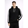 Biçomi Erkek Şeritli Kapüşonlu Sweatshirt Oversize 3 Iplik Pamuklu - Siyah