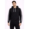 Biçomi Erkek Şeritli Kapüşonlu Sweatshirt Oversize 3 Iplik Pamuklu - Siyah