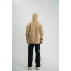 Biçomi Erkek Şimşek Baskılı Kapşonlu Sweatshirt Üç İplik Pamuklu Kanguru Cepli Double Oversize Hoodie - Bej