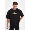 Biçomi Erkek Sırt Baskılı Bisiklet Yaka Oversize T-shirt - Siyah