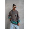 Biçomi Erkek Üç İplik İçi Pamuklu Alev Baskılı Kapüşonlu Sweatshirt - Gri