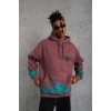 Biçomi Erkek Üç İplik Içi Pamuklu Alev Baskılı Kapüşonlu Sweatshirt - Gül Kurusu