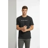 Biçomi Erkek Wafıl Kumaş Tişört Regular Kalıp Bisiklet Yaka Baskılı Günlük Basic T-Shirt - Siyah