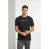 Biçomi Erkek Wafıl Kumaş Tişört Regular Kalıp Bisiklet Yaka Baskılı Günlük Basic T-Shirt - Siyah