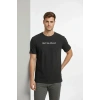 Biçomi Erkek Wafıl Kumaş Tişört Regular Kalıp Bisiklet Yaka Baskılı Günlük Basic T-Shirt - Siyah