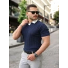 Biçomi Erkek Yaka Detaylı Desen Dokulu Triko Tişört