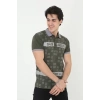 Biçomi Erkek Yakalı Slim Fit Baskılı T-Shirt - Haki